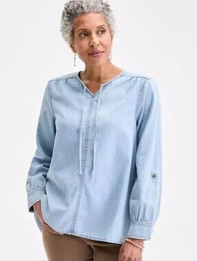 New - Style & Co Women's Cotton Denim Split Neck Popover Top, Size XL
